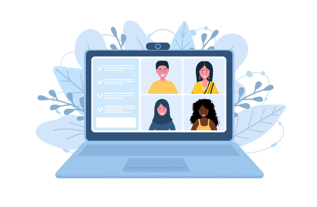 An illustration of 4 people on a video call